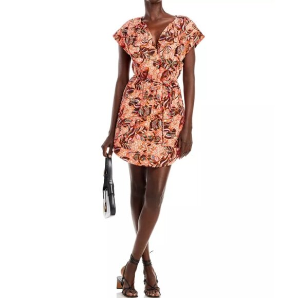 A.L.C. 'Alice' Printed Cotton Mini-Dress, Orange/Rose Multi - Picture 1 of 7